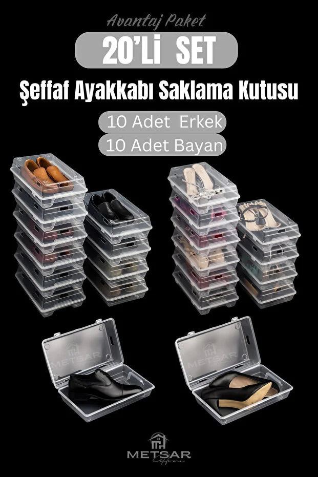 Set Şeffaf Ayakkabı Kutusu Erkek & Bayan– Ayakkabı Saklama Kutusu Düzenleyici Organizer