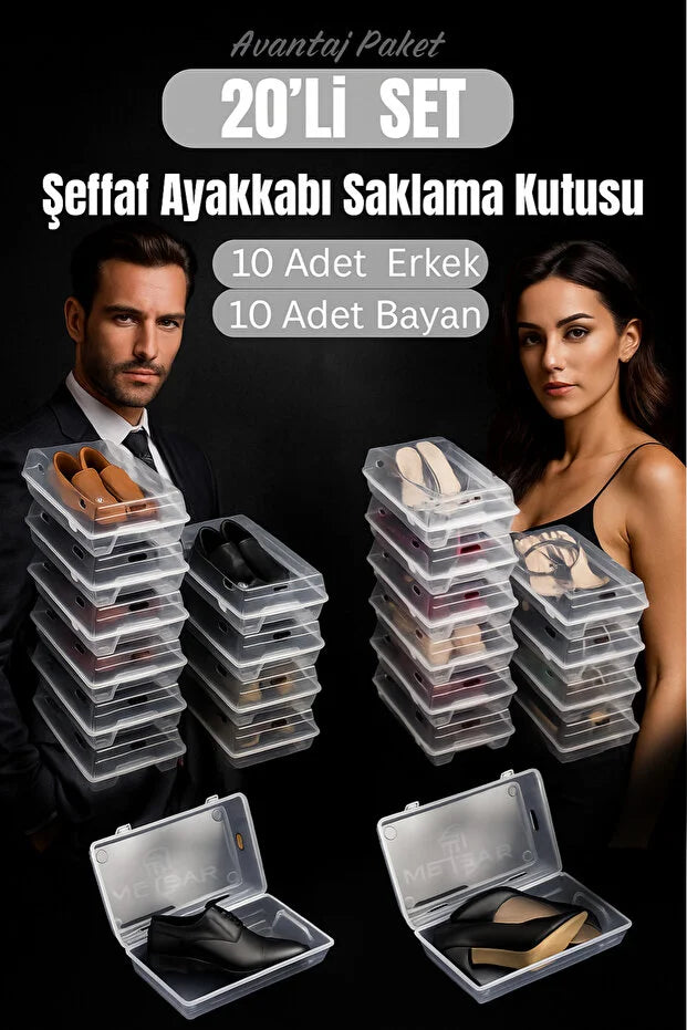 Set Şeffaf Ayakkabı Kutusu Erkek & Bayan– Ayakkabı Saklama Kutusu Düzenleyici Organizer
